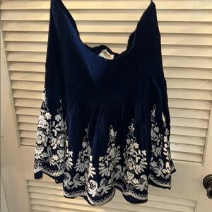 Navy Blue Embroidered Women's Top